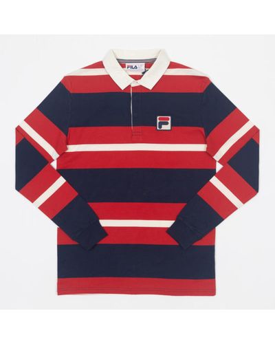 Fila Matteo Striped Rugby Polo Shirt In & Navy - Red