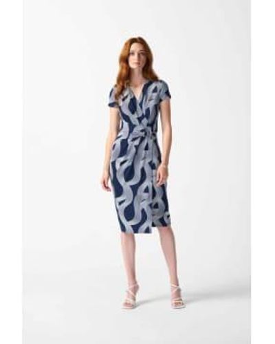 Joseph Ribkoff Abstract Print Wrap Dress 12 - Blue