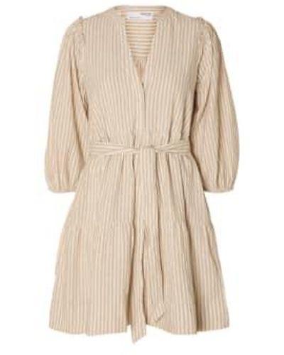 SELECTED Hillie 3/4 Striped Linen Dress - Natural