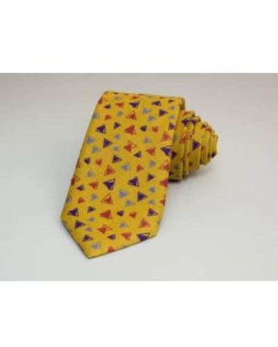 40 Colori Cravate en lin à imprimé triangles - Jaune