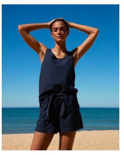 Beaumont Organic Ss23 Honor May Cotton Linen Short In Navy - Blu
