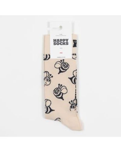 Happy Socks Calcetines impresión abejas en crema y negro - Neutro