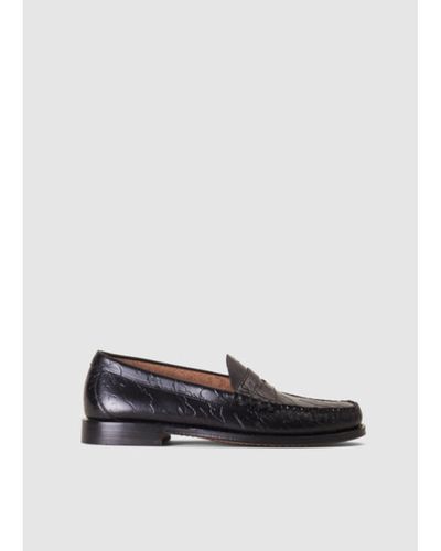 G.H. Bass & Co. Gh Bass And Co Mens Larson X Maharishi Embossed Leather Penny Loafers In Black - Nero