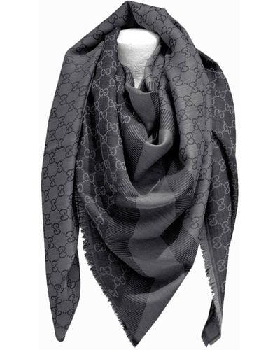 Gucci Ssima Scarf Made Of Soft Wool And Silk Anthracite - Nero
