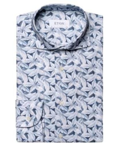 Eton Light Palm Print Slim Fit Shirt - Blu
