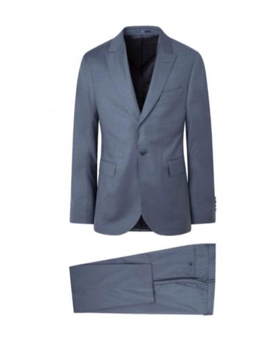 Hackett Mid Natural Stretch Twill Wool Suit - Blue