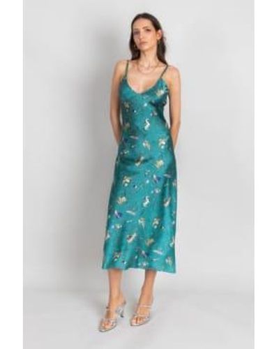 Jessica Russell Flint Silk Midi Slip Dress Xs / Nowruz - Blue