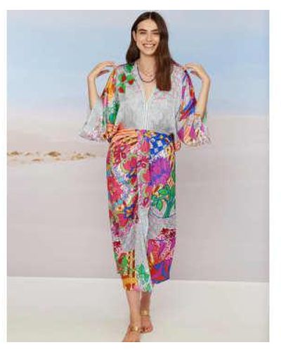 ME 369 Sophia Kimono Rangoli Dress Xss - Blue