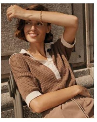 Varley Finch tricot Polo à Taupe Stone - Marron