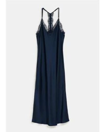 Essentiel Antwerp Feist Slip Dress With Lace Trimmings Navy 36 - Blue