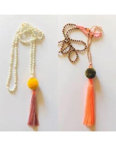 Tribe + Fable Tribe And Fable Pompom Tassel Necklace - Bianco
