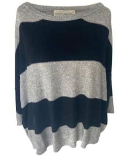 WINDOW DRESSING THE SOUL Gray Stripe Mia Wool Sweater One Size - Blue