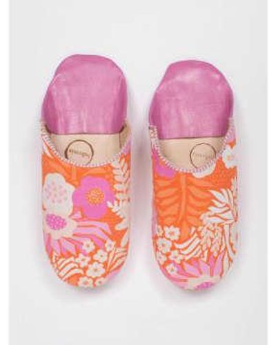 Bohemia Designs Margot Floral Leather Slippers /pink Small