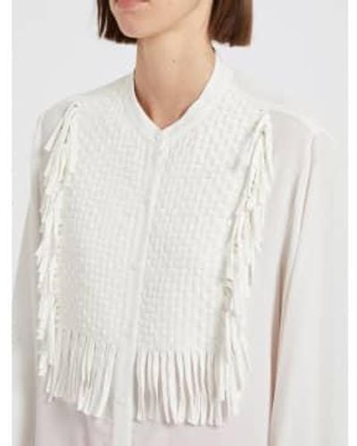 Marella Sigma Woven Tassle Long Sleeve Silk Shirt Size 14 Col - Bianco
