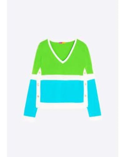 Vilagallo Color Block Sweater , Blue & Ecru Xs - Green