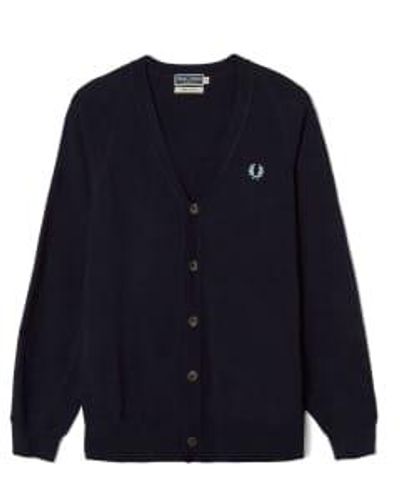 Fred Perry Reissues Lambswool Cardigan Navy Marl - Azul