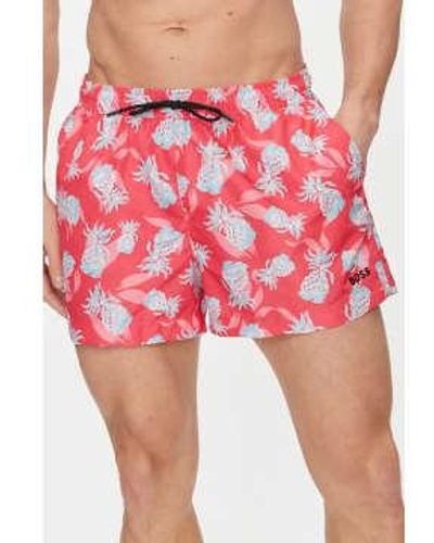BOSS Ery Fully Lined Swim Shorts With Pineapple Print - Red
