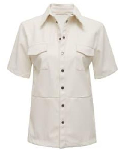 Gold Hawk Hawk Faux Leather Short Sleeve Shirt In Dove - Bianco