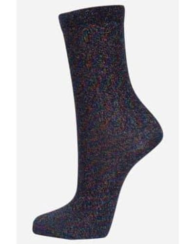 Miss Shorthair LTD Miss Shorthair 4898bra S Glitter Socks Rainbow Shimmer Sparkly Ankle Socks - Blue