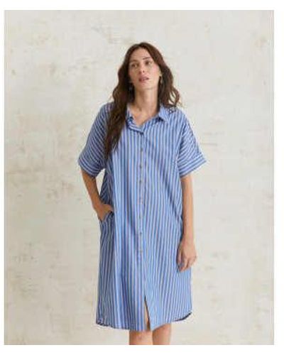Yerse Cotton Poplin Striped Shirt Dress Xs - Blue