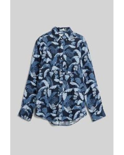 GANT Regular Fit Printed Linen Shirt - Blue