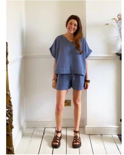 Beaumont Organic Gilma shorts orgánicos algodón en peltre - Azul