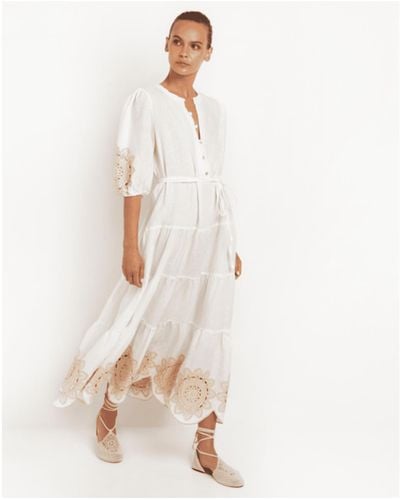 Greek Archaic Kori Long Daisy Dress Whitecream - Bianco