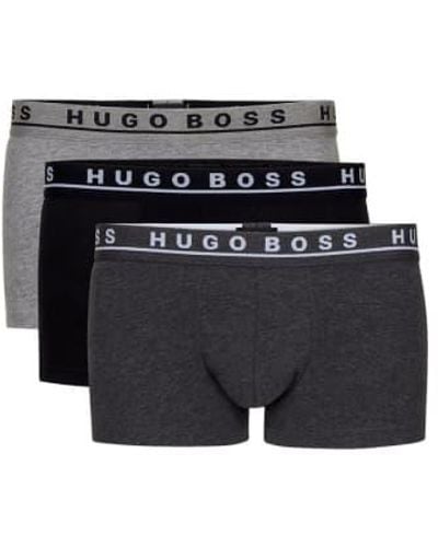BOSS Open 3 Pack Of Stretch Cotton Trunks With Logo Waistband 50325403 061 - Blue