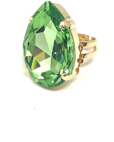 Krystal London Gold Pear Crystal Ring - Green
