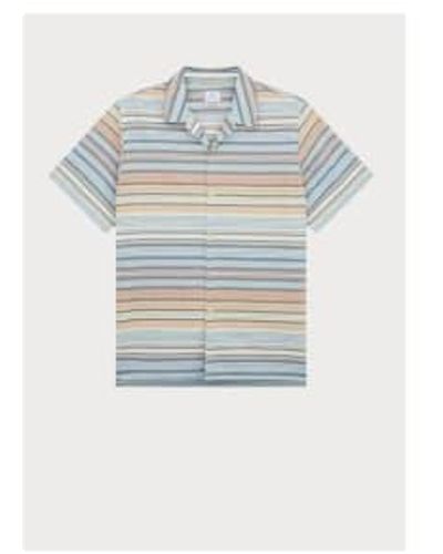 Paul Smith Ss Horizontal Soft Stripe Shirt Col: 92 Multi Coloured, Siz Xl - Blue