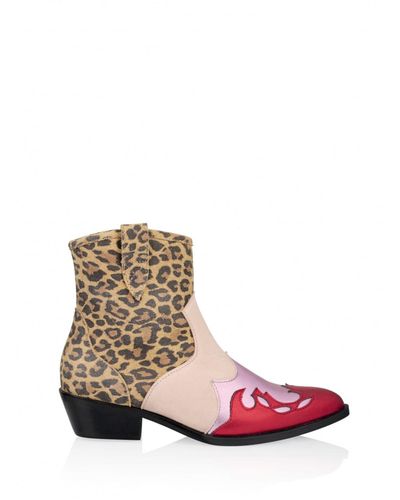 Dwrs Label Short Red Lucca Leopard Western Boots - Pink