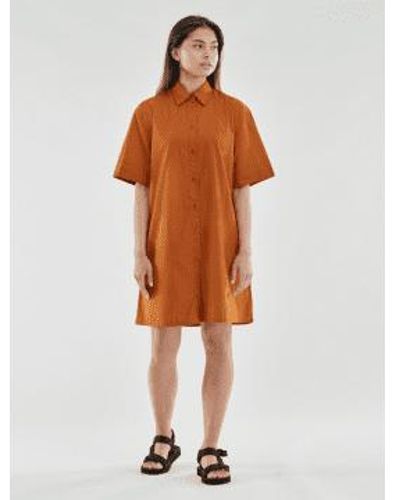 Knowledge Cotton Marrón cuero un vestido camisa poplin - Naranja