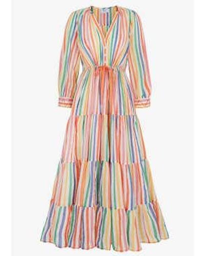 Pink City Prints Rainbow Stripe Sofia Dress Xs - Pink