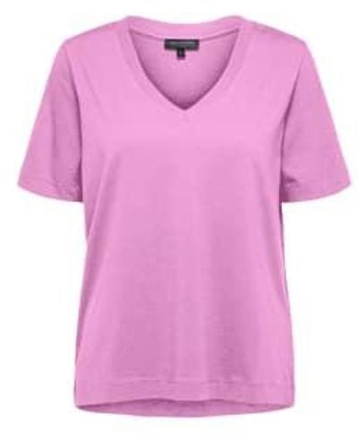 SELECTED Essential V-neck Tee Cyclamen Xxl - Pink