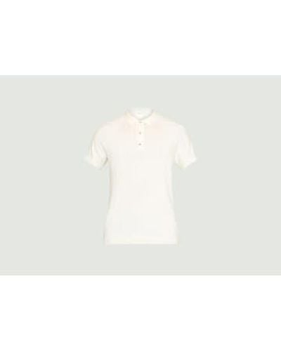 Knowledge Cotton Regular Short Sleeved Striped Knit Polo Shirt 1 - Bianco
