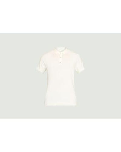 Knowledge Cotton Regular Short-sleeved Striped Knit Polo Shirt M - White