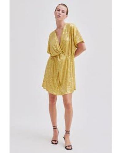 Second Female Shine On Golden Olive Mini Dress Xs - Yellow