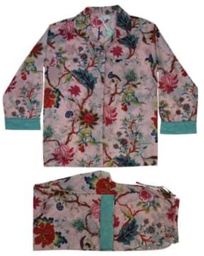 Powell Craft Ladies Exotic Flower Print Cotton Pajamas S/m - Multicolor