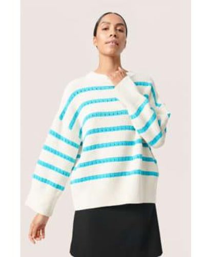 Soaked In Luxury Ravalina Stripe Pullover And Sea Jet Small - Blue