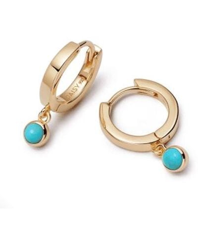 Daisy London Blue Mohave Turquoise Healing huggie Hoop Earrings Plated - Metallic