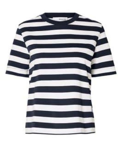 SELECTED Slfessential Dark Sapphire Striped Boxy T-shirt Xs - Blue