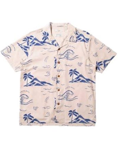 Nudie Jeans Arvid Waves Hawaii Shirt Ecru - Azul