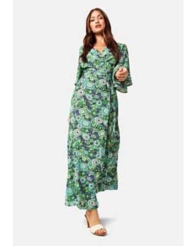 Traffic People Floral Attic Wrap Dress In Polyester - Green
