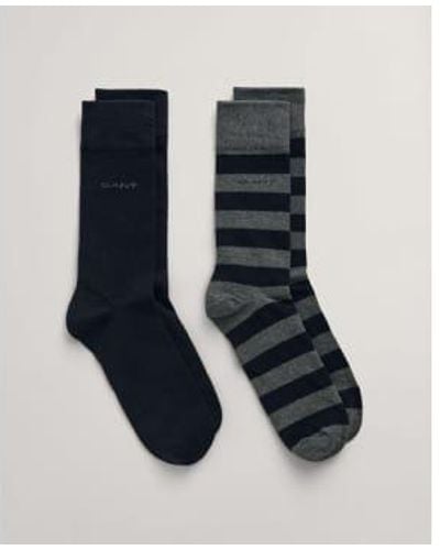 GANT Charcoal Melange 2 Pack Barstripe And Solid Socks 9960261 090 - Blu