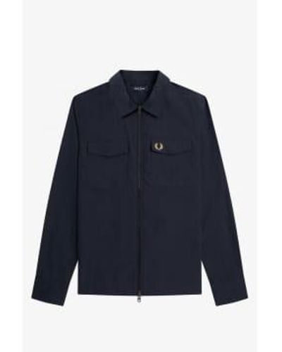 Fred Perry Navy Textured Zip Through Overshirt - Blue