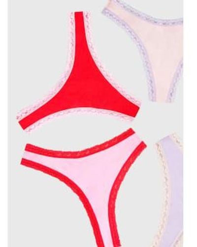 Stripe & Stare Thong Four Pack Red Contrast L