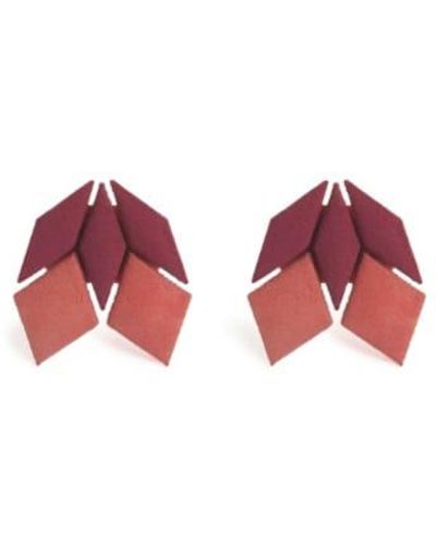 Maison 203 3D Printed Gold And Burgundy No 1 Metallic Bicolour Pen Earrings - Rosso