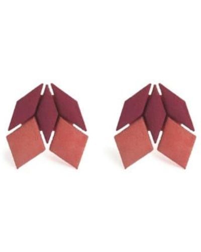 Maison 203 3D Printed Gold And Burgundy No 1 Metallic Bicolour Pen Earrings - Rosso