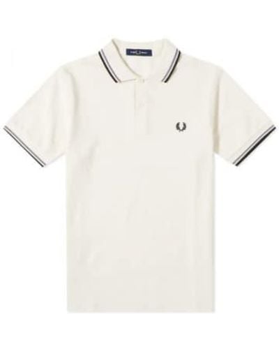 Fred Perry Slim fit twin tipped polo snow light oyster black - Blanco