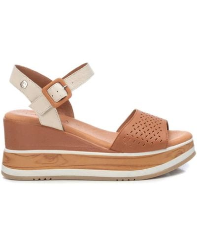 Carmela Leather Wedge Sandals - Brown